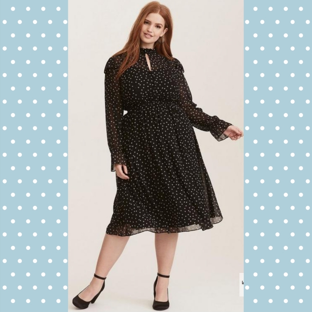 torrid Black Polka Dot Midi Dress - Picture 2 of 5